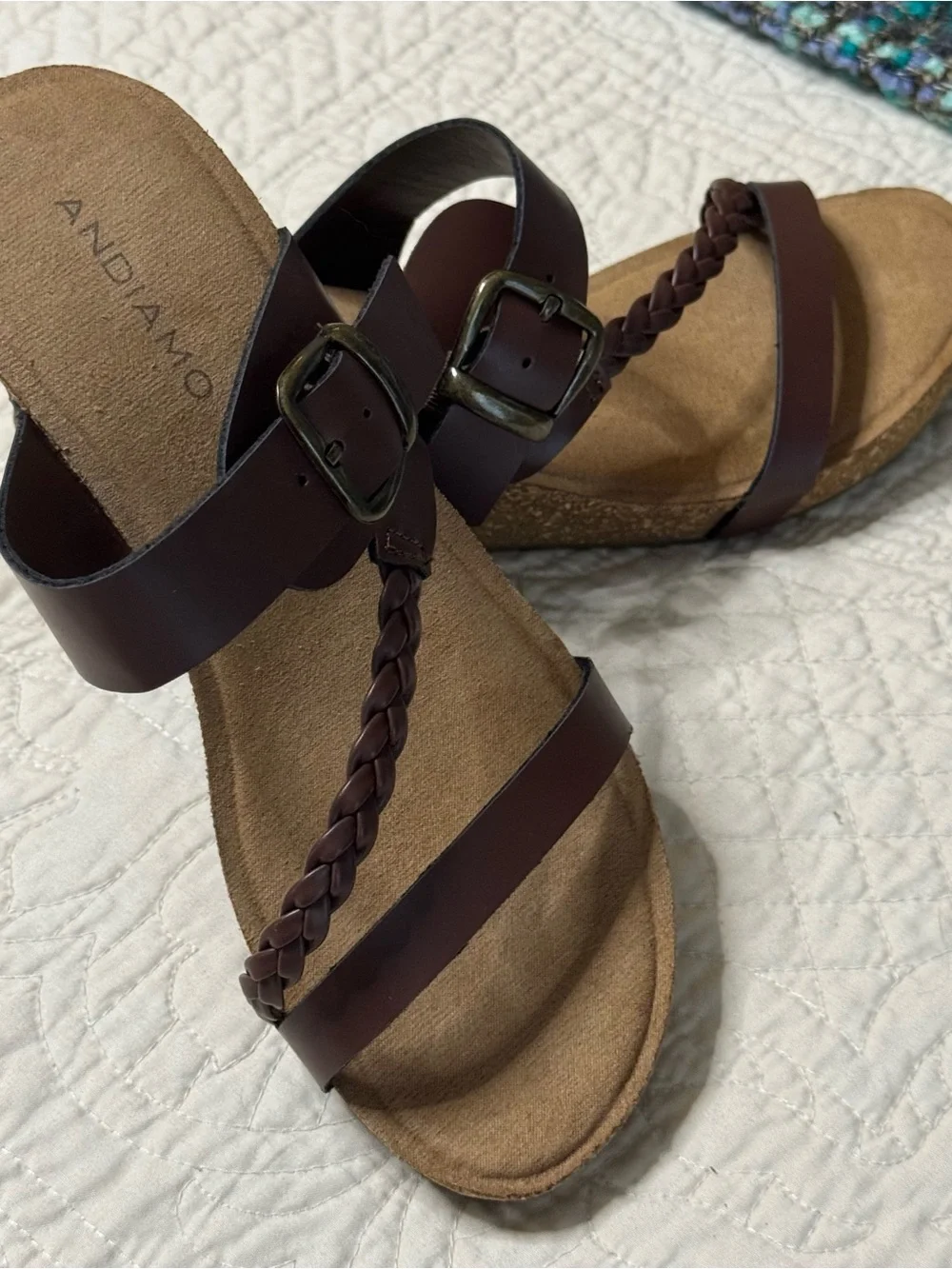 Andamayo Women's Braided Strap Brown Slide Sandals